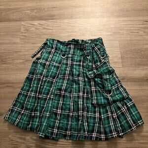 Vintage Punk Tripp Nyc Green Plaid Men Skirt Size Medium